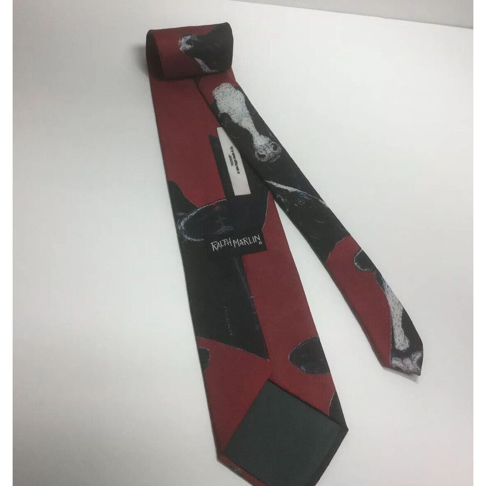 Ralph Marlin Cows Theme Mens‎ Neck Tie 1994 Burgundy Black White Holstein Print - Picture 3 of 7
